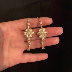 Betsey Johnson Gold Flower Crystal Hoop Earrings (NWOT)